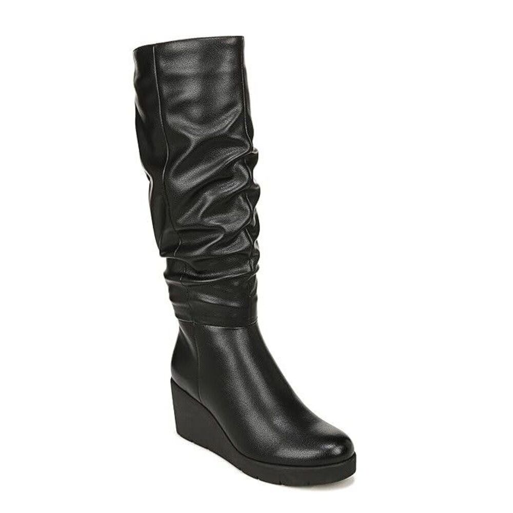 Soul by Naturalizer Womens 8 M Black Aura Faux Leather Wedge Boots DISPLAY KH0